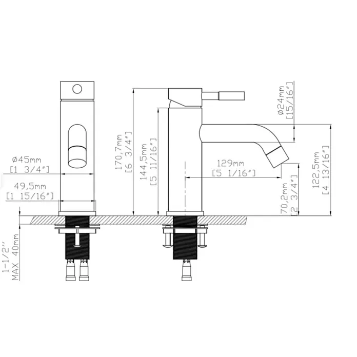 Hudor Waschtischarmatur Robinette für waschbad b205 NB - Glänzend
