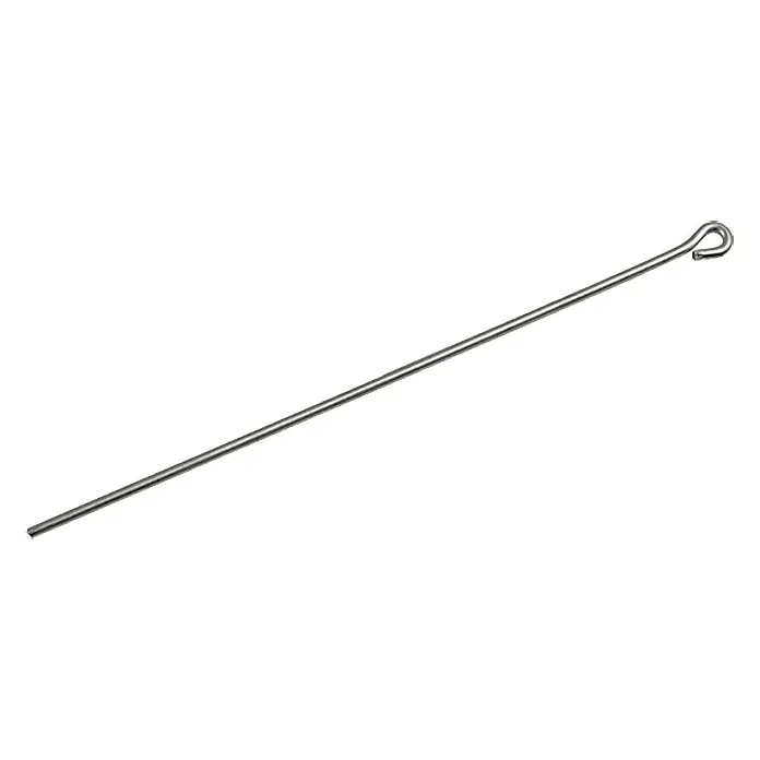 Knauf Draht mit Öse - 250 x 45 x 4 mm, 1 Stk. - Nahaufnahme einer einzelnen, silberfarbenen Nähnadel mit Öhr auf einem weißen Hintergrund.