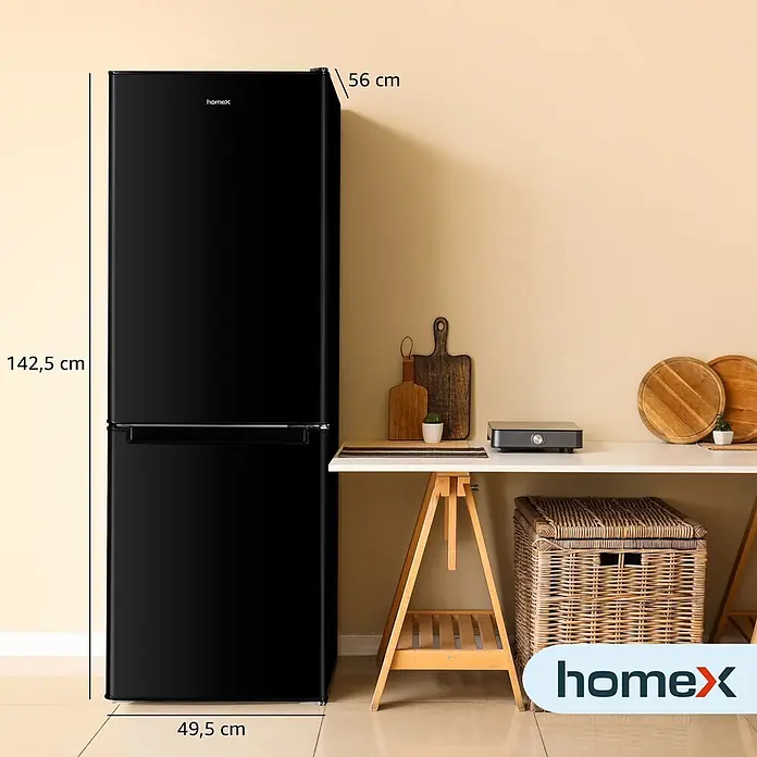 homeX Kühl-Gefrierkombination CFS1110-B - Nutzinhalt Gesamt: 173 l, 56 cm x 495 mm x 1.425 mm, Schwarz