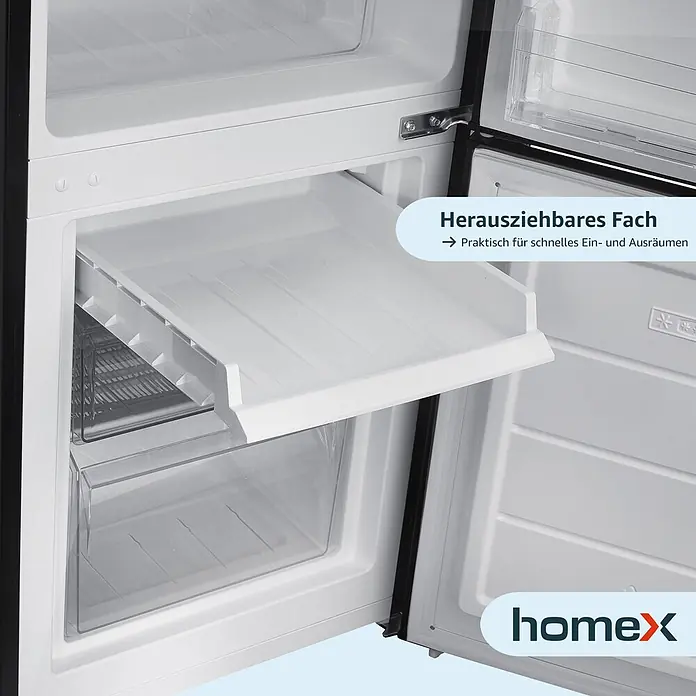 homeX Kühl-Gefrierkombination CFS1110-B - Nutzinhalt Gesamt: 173 l, 56 cm x 495 mm x 1.425 mm, Schwarz