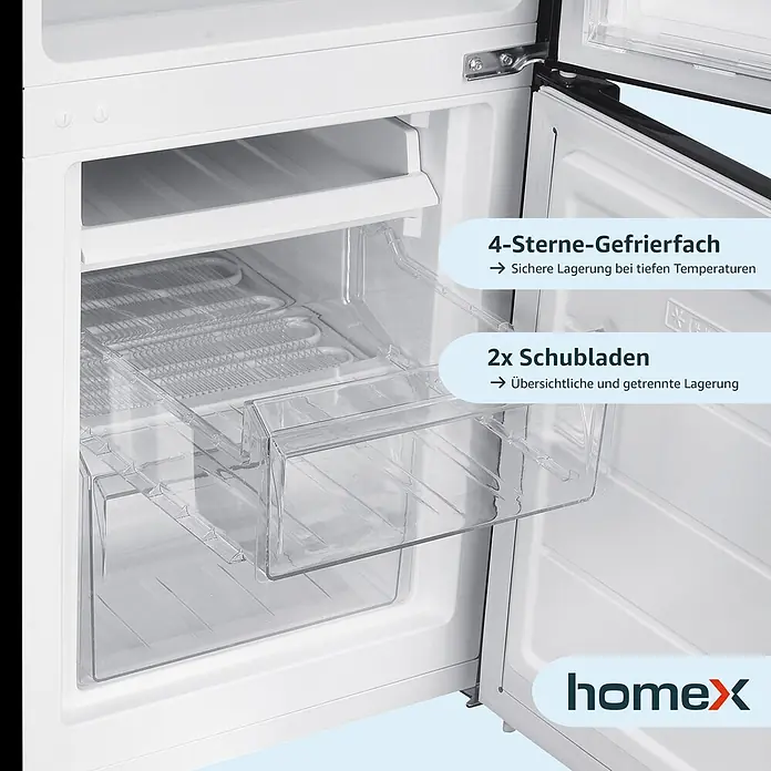 homeX Kühl-Gefrierkombination CFS1110-B - Nutzinhalt Gesamt: 173 l, 56 cm x 495 mm x 1.425 mm, Schwarz