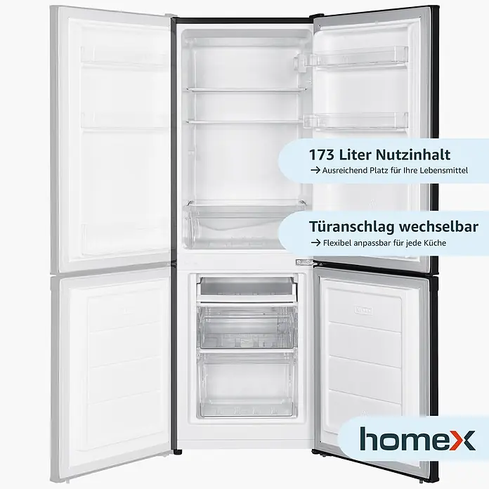 homeX Kühl-Gefrierkombination CFS1110-B - Nutzinhalt Gesamt: 173 l, 56 cm x 495 mm x 1.425 mm, Schwarz