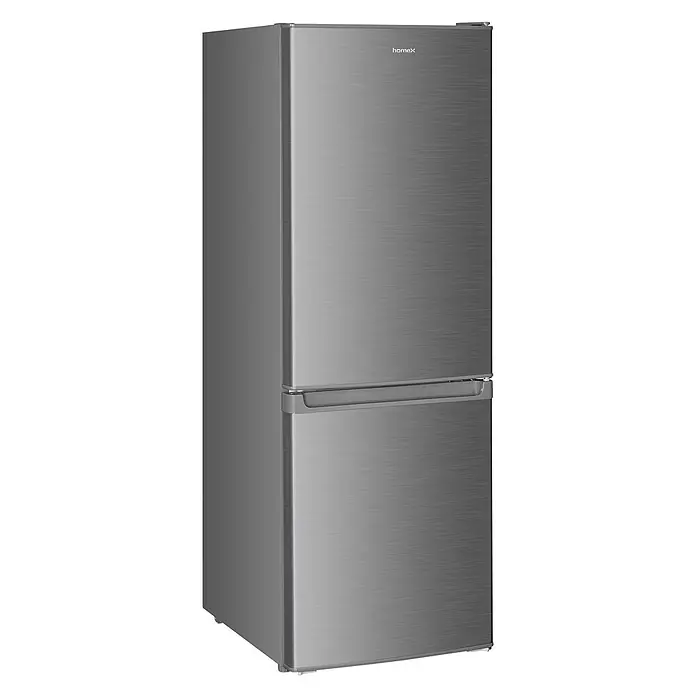 homeX Kühl-Gefrierkombination CFS1110-S - Nutzinhalt Gesamt: 173 l, 56 cm x 495 mm x 1.425 mm, Silber - Gebürsteter, silberner zweitüriger Kühlschrank.