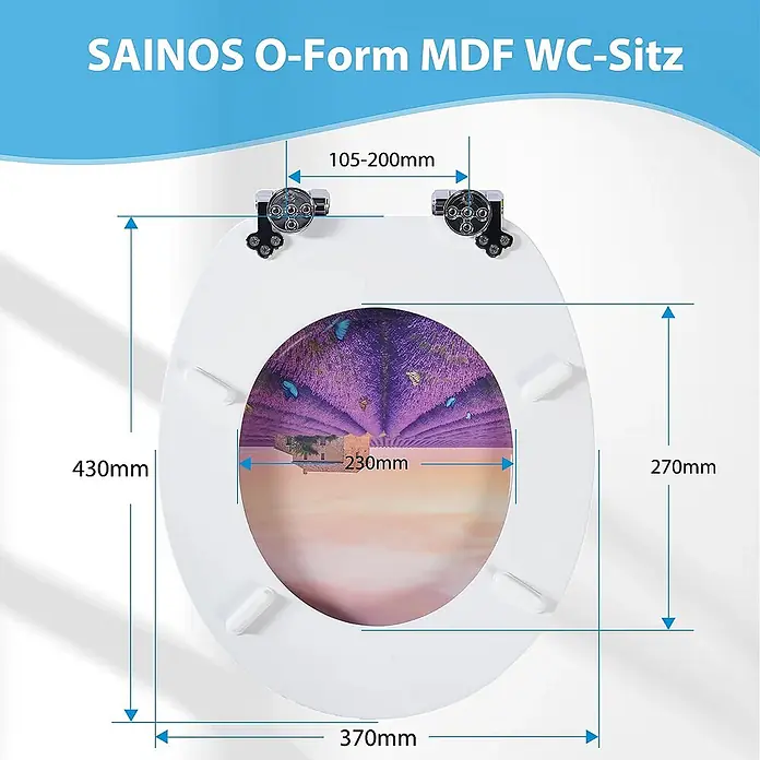 SAINOS WC-Sitz MDF WC-Sitz, Violett, Universal-O-Form, Absenkautomatik, Unten - MDF, Violett, Mit Absenkautomatik