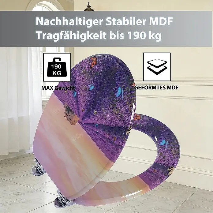 SAINOS WC-Sitz MDF WC-Sitz, Violett, Universal-O-Form, Absenkautomatik, Unten - MDF, Violett, Mit Absenkautomatik