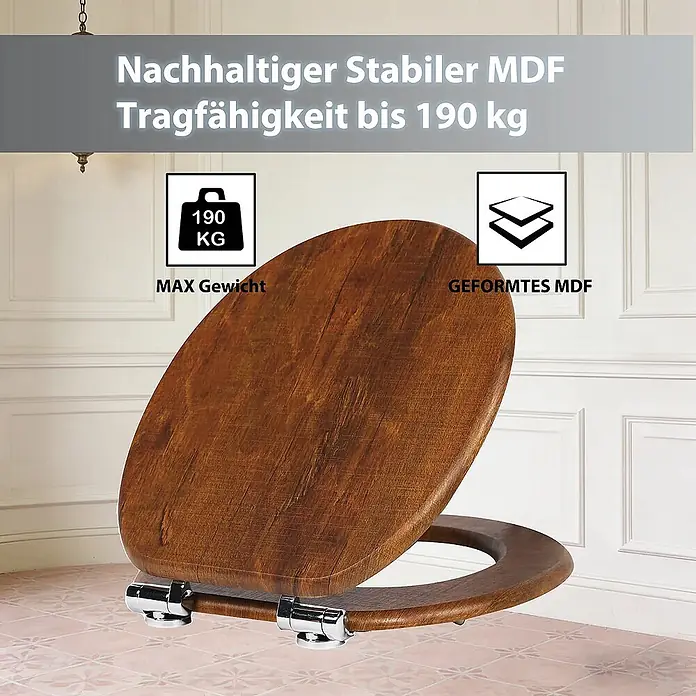 SAINOS WC-Sitz MDF WC-Sitz, Braun, Universal-O-Form, Absenkautomatik, Unten - MDF, Braun, Mit Absenkautomatik