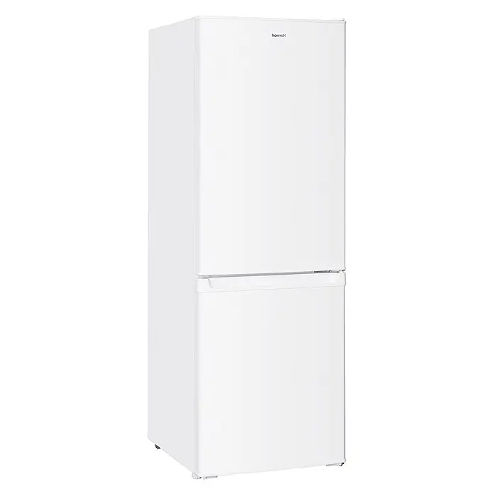 homeX Kühl-Gefrierkombination CFS1110-W - Nutzinhalt Gesamt: 173 l, 56 cm x 495 mm x 1.425 mm, Weiß - Weißer homex Kühlschrank mit Gefrierfach unten und zwei Türen, mit integrierten Griffen.