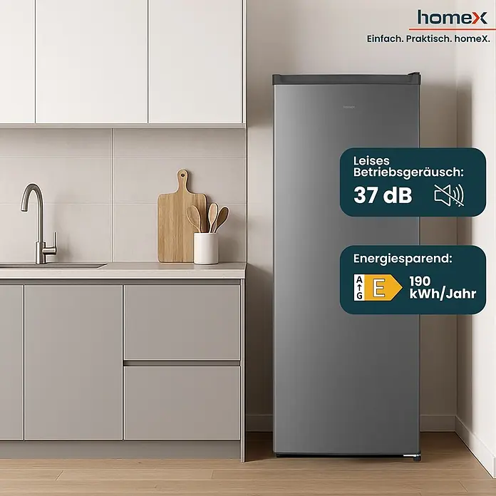 homeX Tiefkühlschrank FS1682E-S - Nutzinhalt Gesamt: 168 l, 57,5 cm x 545 mm x 1.425 mm, Weiß