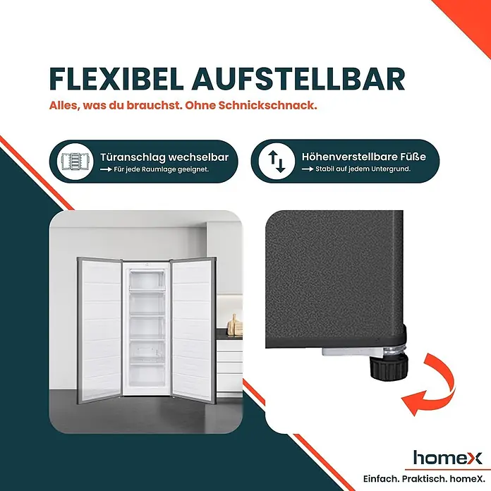 homeX Tiefkühlschrank FS1682E-S - Nutzinhalt Gesamt: 168 l, 57,5 cm x 545 mm x 1.425 mm, Weiß