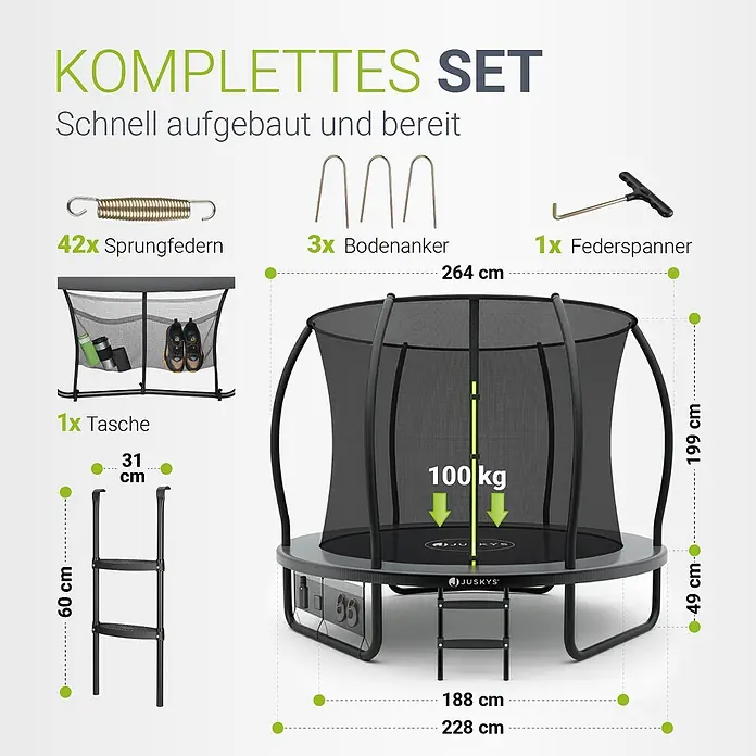 Juskys Trampolin - Durchmesser: 228 cm, Schwarz