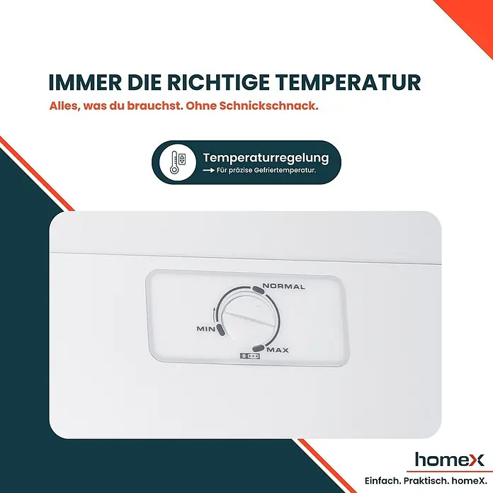 homeX Tiefkühlschrank FS1682E-W - Nutzinhalt Gesamt: 168 l, 57,5 cm x 545 mm x 1.425 mm, Weiß