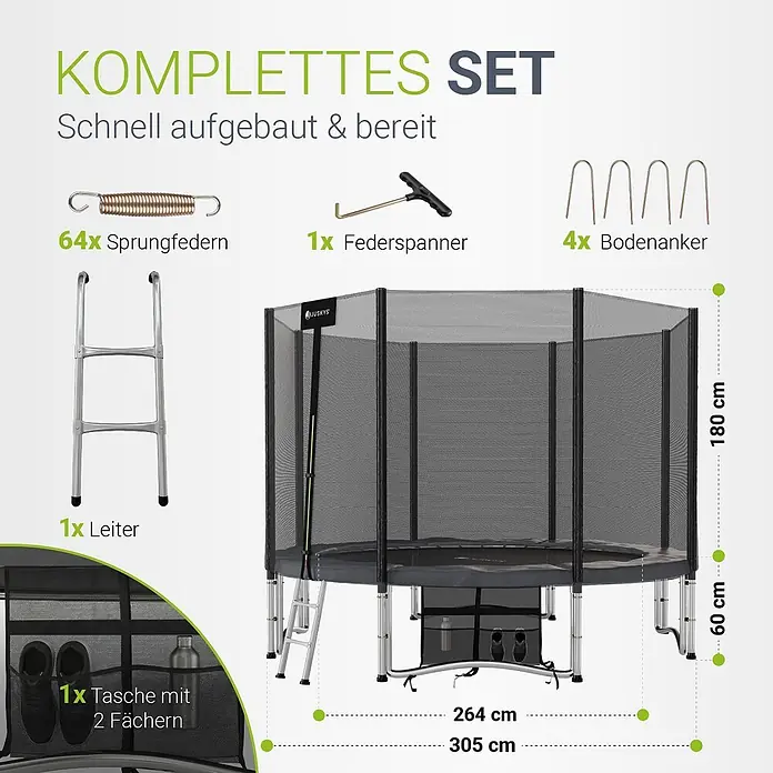 Juskys Trampolin - Durchmesser: 305 cm, Schwarz