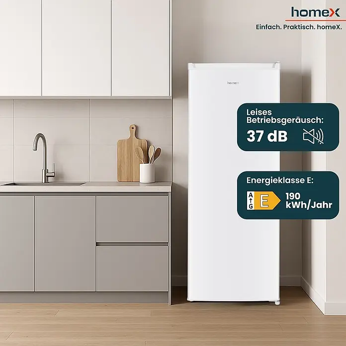 homeX Tiefkühlschrank FS1682E-W - Nutzinhalt Gesamt: 168 l, 57,5 cm x 545 mm x 1.425 mm, Weiß