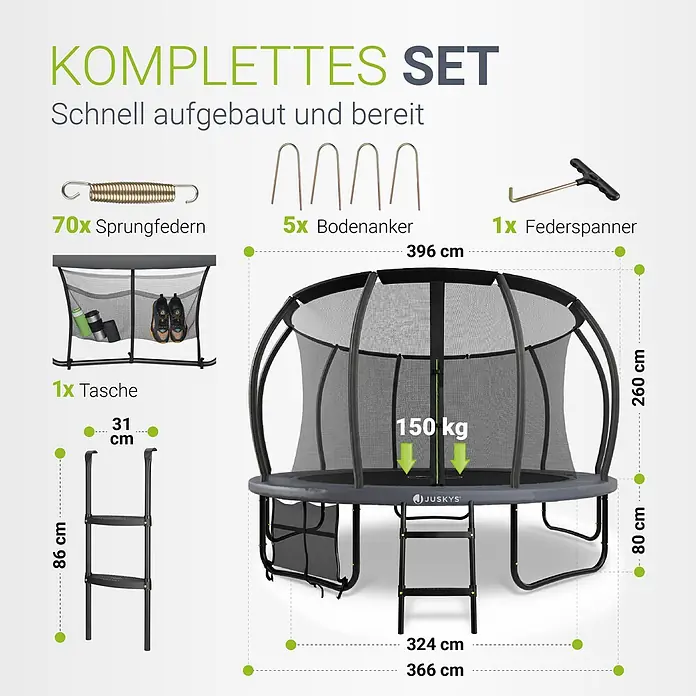 Juskys Trampolin - Durchmesser: 366 cm, Schwarz
