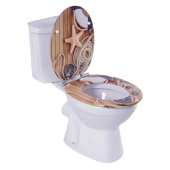 SAINOS WC-Sitz MDF WC-Sitz, Braun, Universal-O-Form, Absenkautomatik, Unten - MDF, Braun, Mit Absenkautomatik