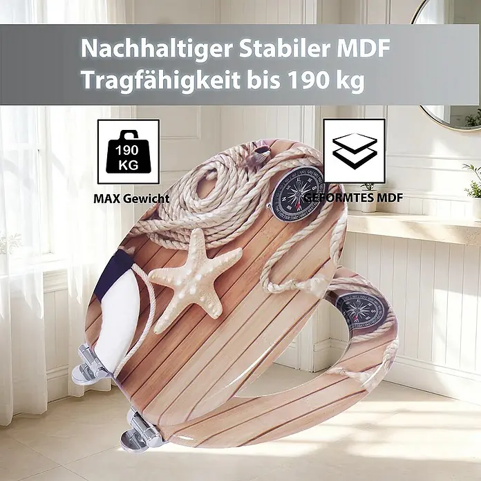 SAINOS WC-Sitz MDF WC-Sitz, Braun, Universal-O-Form, Absenkautomatik, Unten - MDF, Braun, Mit Absenkautomatik