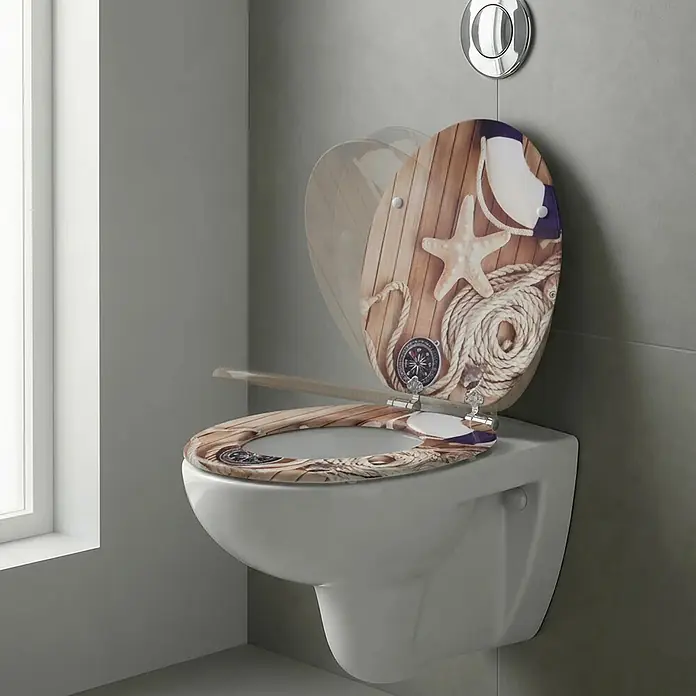 SAINOS WC-Sitz MDF WC-Sitz, Braun, Universal-O-Form, Absenkautomatik, Unten - MDF, Braun, Mit Absenkautomatik