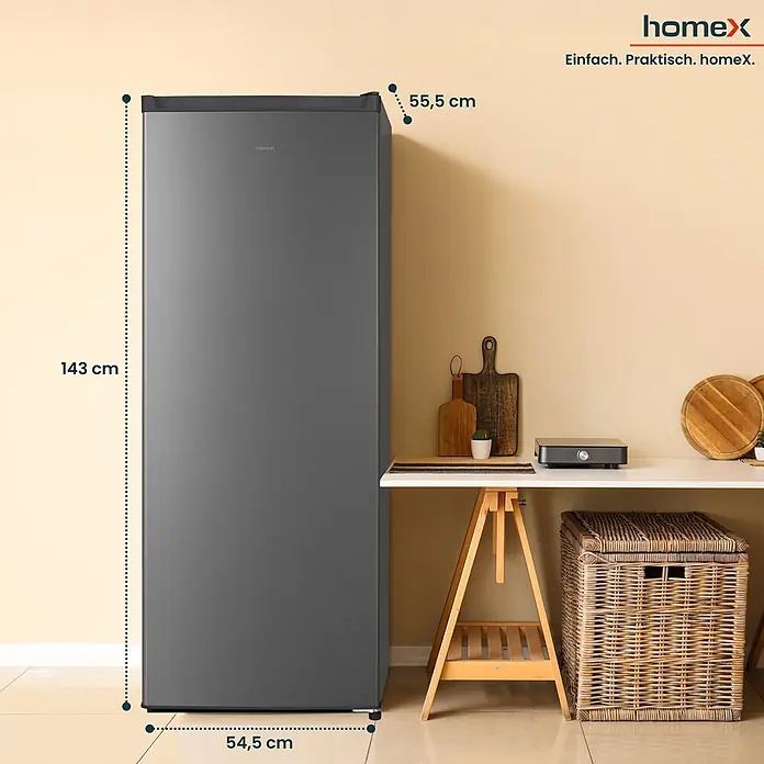 homeX Vollraumkühlschrank CS2422E-S - Nutzinhalt Gesamt: 242 l, 55,5 cm x 545 mm x 1.430 mm, Schwarz