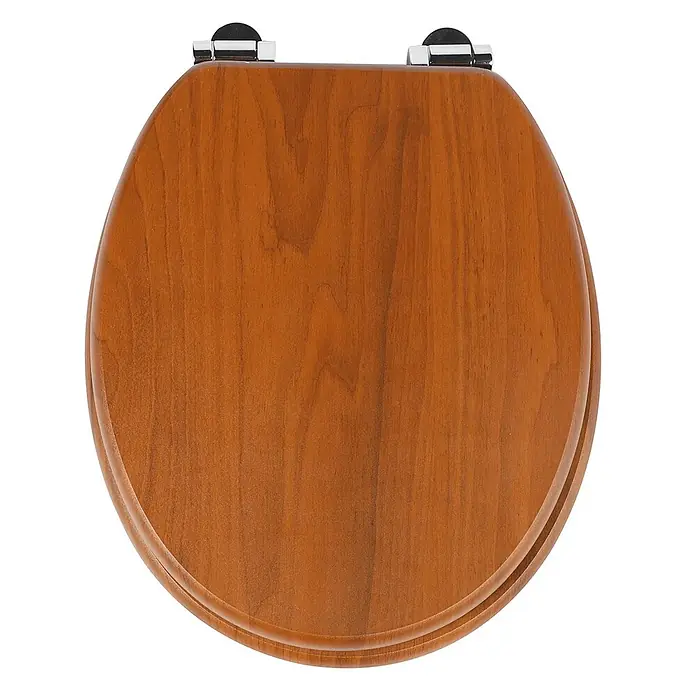 SAINOS WC-Sitz MDF WC-Sitz, Braun, Universal-O-Form, Absenkautomatik, Unten - MDF, Braun, Mit Absenkautomatik - Brauner Toilettensitz aus Holz mit Chromscharnieren.