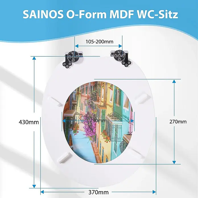 SAINOS WC-Sitz MDF WC-Sitz, Mehrfarbig, Universal-O-Form, Absenkautomatik, Unten - MDF, Mehrfarbig, Mit Absenkautomatik