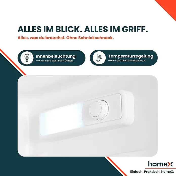 homeX Vollraumkühlschrank CS2422E-S - Nutzinhalt Gesamt: 242 l, 55,5 cm x 545 mm x 1.430 mm, Schwarz