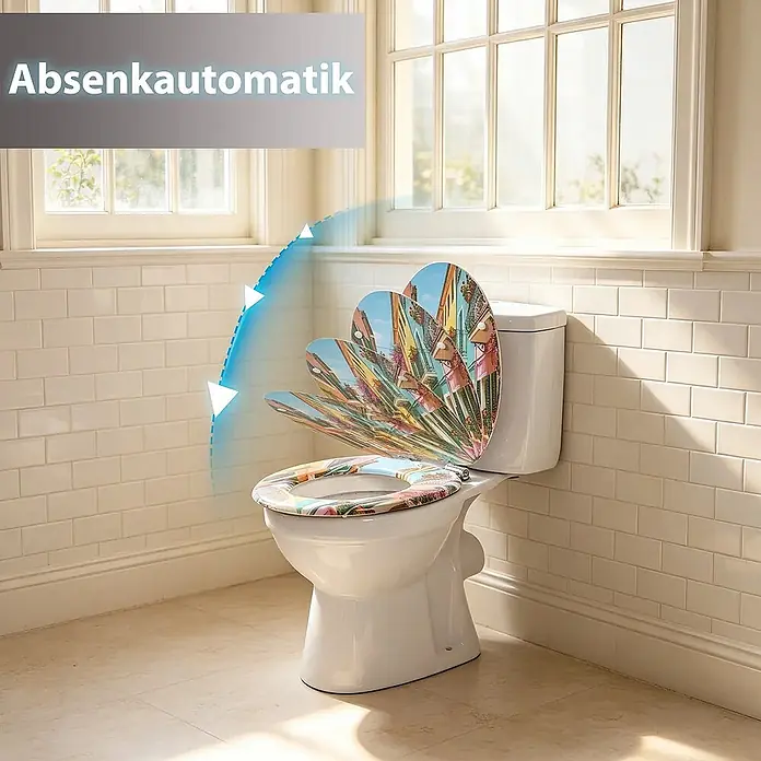 SAINOS WC-Sitz MDF WC-Sitz, Mehrfarbig, Universal-O-Form, Absenkautomatik, Unten - MDF, Mehrfarbig, Mit Absenkautomatik