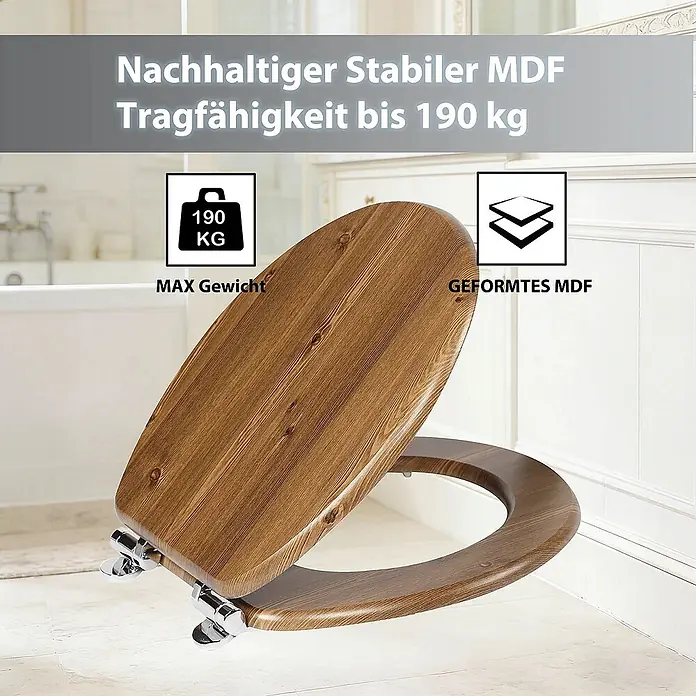 SAINOS WC-Sitz MDF WC-Sitz, Braun, Universal-O-Form, Absenkautomatik, Unten - MDF, Braun, Mit Absenkautomatik
