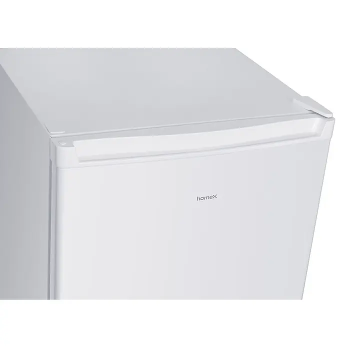 homeX Vollraumkühlschrank CS2422E-W - Nutzinhalt Gesamt: 242 l, 55,5 cm x 545 mm x 143 mm, Weiß - Weißer Kompaktkühlschrank mit Griff oben und 'homex' Logo.