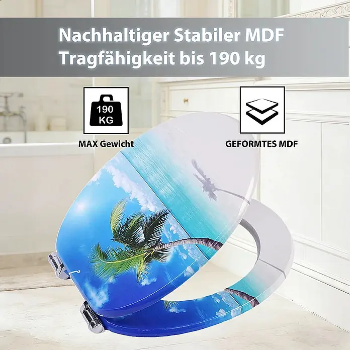 SAINOS WC-Sitz MDF WC-Sitz, Blau, Universal-O-Form, Absenkautomatik, Unten - MDF, Blau, Mit Absenkautomatik