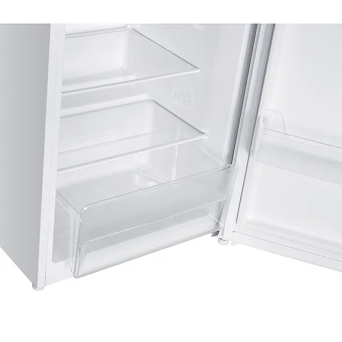 homeX Vollraumkühlschrank CS2422E-W - Nutzinhalt Gesamt: 242 l, 55,5 cm x 545 mm x 143 mm, Weiß - Weißer Kühlschrankinnenraum mit transparenten Einlegeböden und Gemüseschublade.