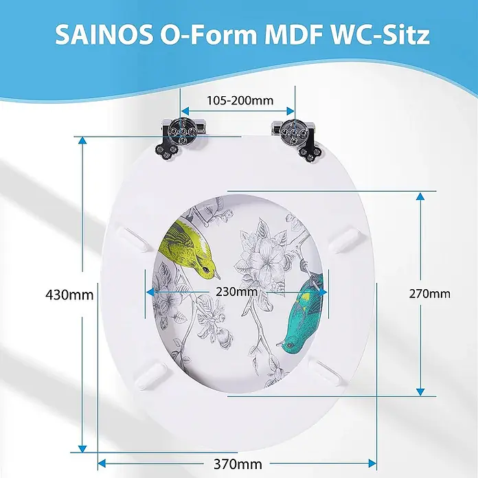 SAINOS WC-Sitz MDF WC-Sitz, Mehrfarbig, Universal-O-Form, Absenkautomatik, Unten - MDF, Mehrfarbig, Mit Absenkautomatik