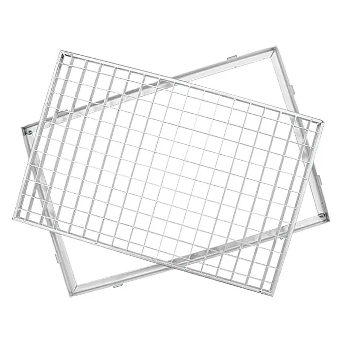 ACO Gitterrost mit Zarge - 100 x 40 cm, Maschenweite: 30/30 mm - Zwei silberfarbene, rechteckige Metallgitter übereinander, ideal für Organisation und Lagerung im Haushalt oder Büro.