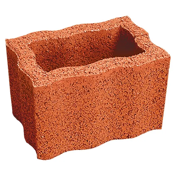 Christoph Pflanzstein Rasterstein - Toskana, 30 x 20 x 20 cm, Beton - Ein detailreiches Bild eines rötlichen Betonpflanzsteins mit einer Mulde oben, ideal für Gartenprojekte.