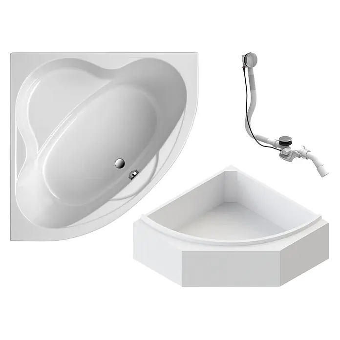 Interpromo Eckbadewanne Coralia Komplettset inkl. Wannenträger 140 x 140 - L x B: 140 x 140 cm, Acryl, Weiß