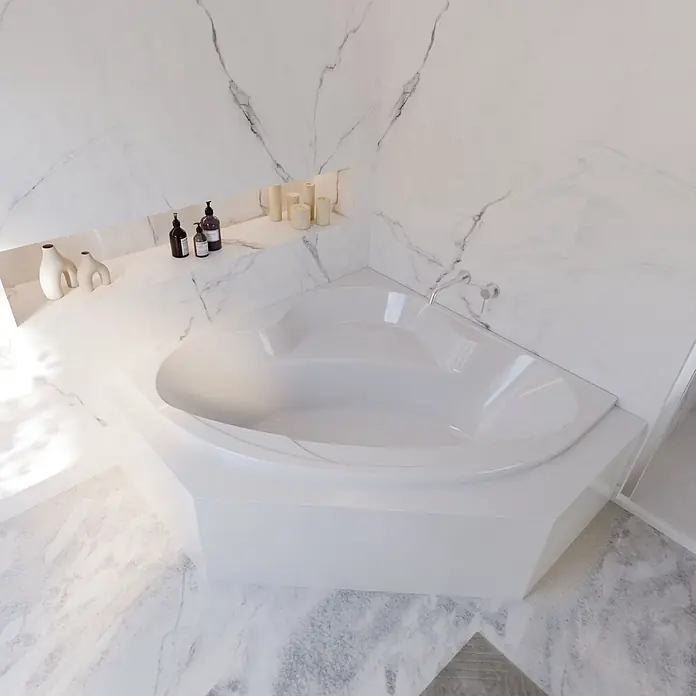Interpromo Eckbadewanne Coralia Komplettset inkl. Wannenträger 140 x 140 - L x B: 140 x 140 cm, Acryl, Weiß