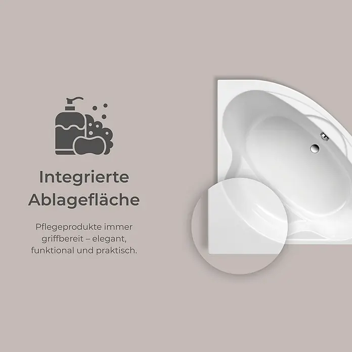 Interpromo Eckbadewanne Coralia Komplettset inkl. Fußgestell und Schürze 140 x 140 - L x B: 140 x 140 cm, Acryl, Weiß