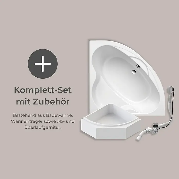 Interpromo Eckbadewanne Coralia Komplettset inkl. Wannenträger 140 x 140 - L x B: 140 x 140 cm, Acryl, Weiß