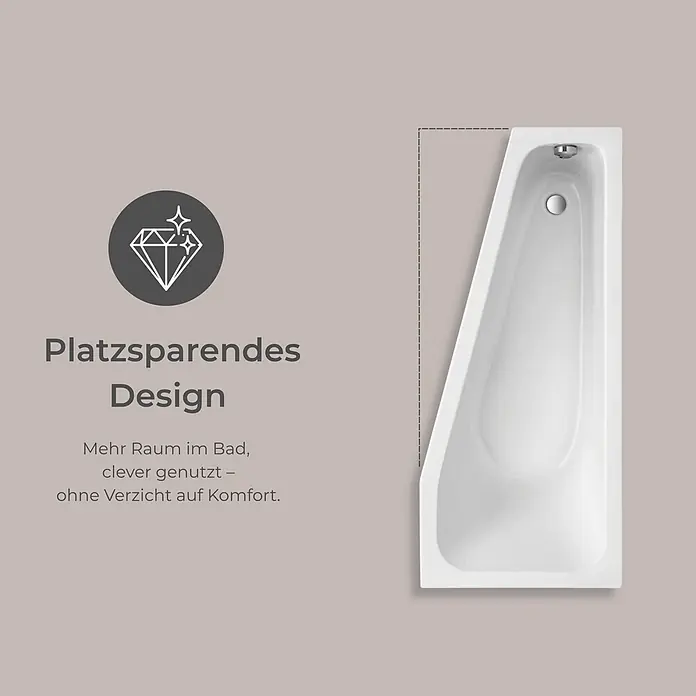 Interpromo Raumsparbadewanne Riva Rechts Komplettset inkl. Wannenträger 170 x 75 - 170 x 75 cm, Acryl, Weiß, Rechts
