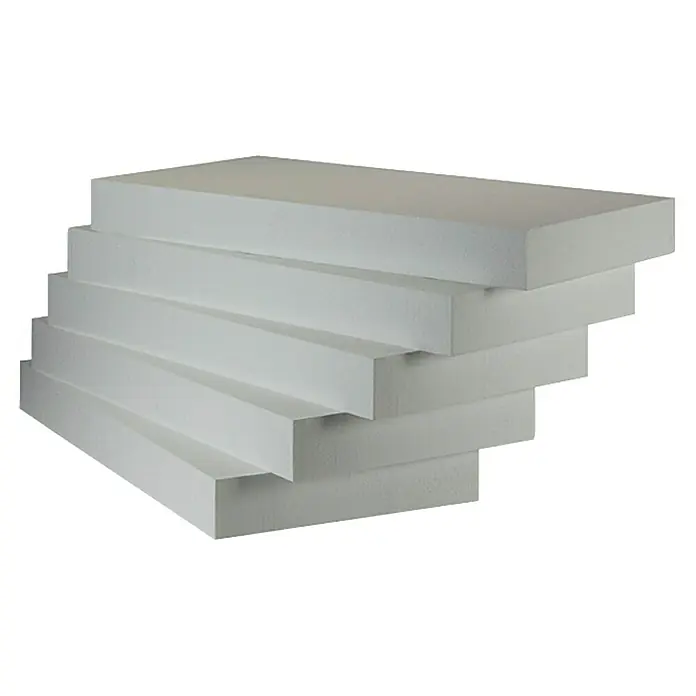 Dämmplatte DEO/WAB 035 - 80 mm, Kunststoff - Stapel aus weißen Styroporplatten, ideal für Isolierung und Modellbau. Die leichte Struktur bietet gute Dämmeigenschaften.