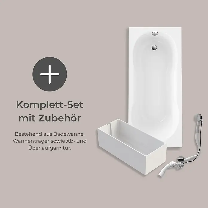 Interpromo Badewanne Ozea Komplettset inkl. Wannenträger 170 x 75 - 170 x 75 cm, Acryl, Weiß