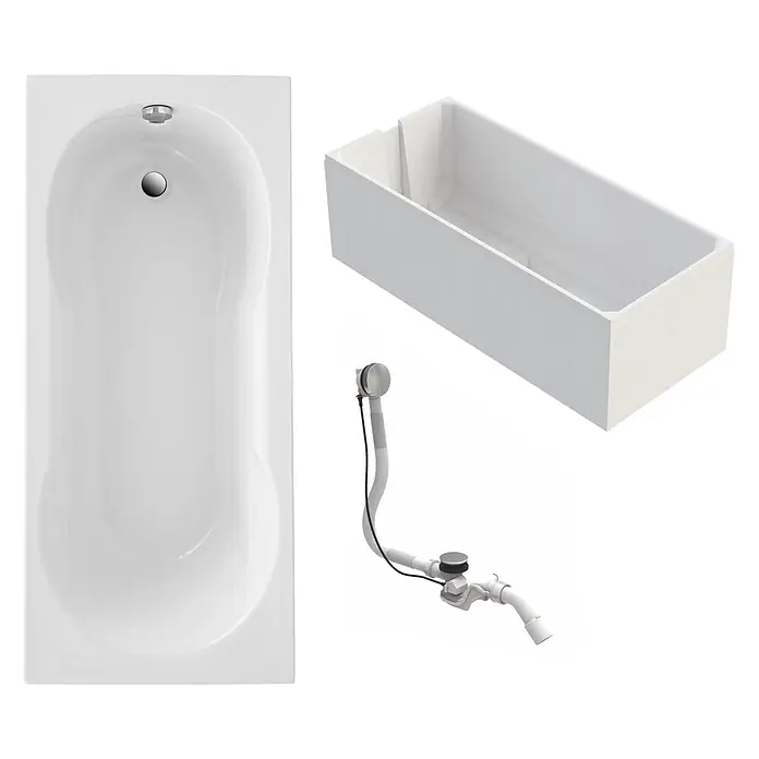 Interpromo Badewanne Ozea Komplettset inkl. Wannenträger 170 x 75 - 170 x 75 cm, Acryl, Weiß