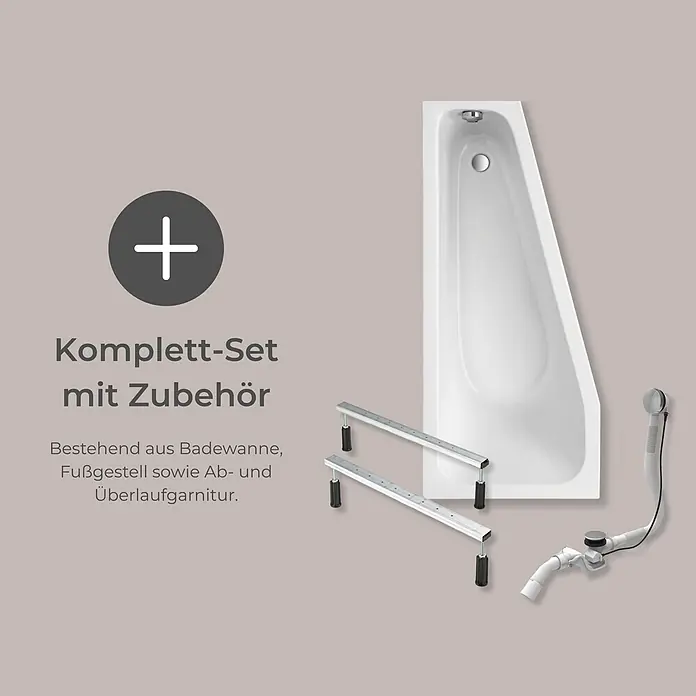 Interpromo Raumsparbadewanne Riva Links Komplettset inkl. Fußgestell 170 x 75 - 170 x 75 cm, Acryl, Weiß, Links