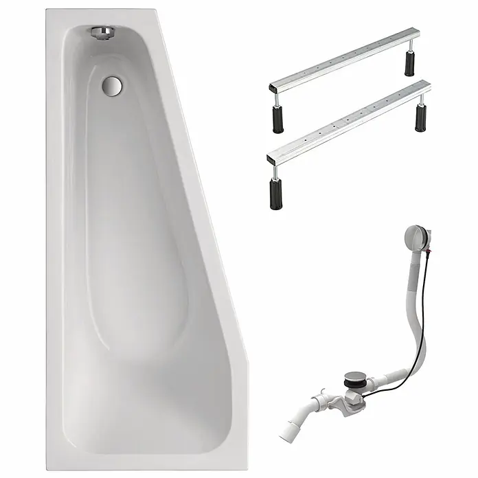 Interpromo Raumsparbadewanne Riva Links Komplettset inkl. Fußgestell 170 x 75 - 170 x 75 cm, Acryl, Weiß, Links