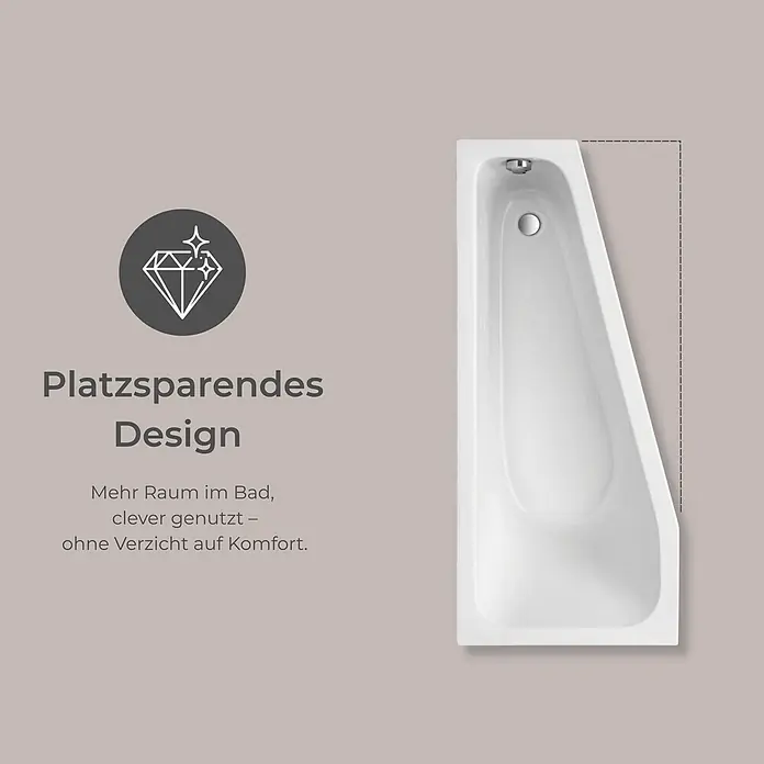Interpromo Raumsparbadewanne Riva Links Komplettset inkl. Fußgestell 170 x 75 - 170 x 75 cm, Acryl, Weiß, Links