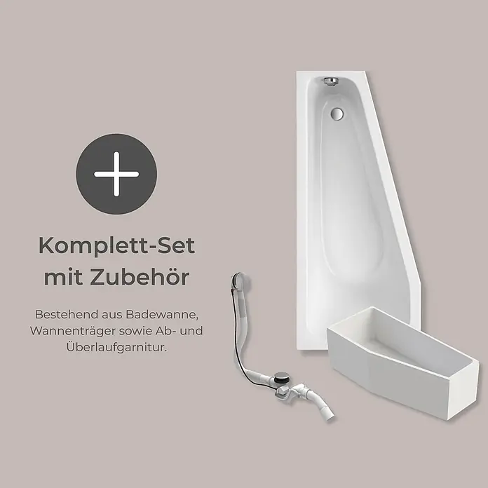 Interpromo Raumsparbadewanne Riva Links Komplettset inkl. Wannenträger 170 x 75 - 170 x 75 cm, Acryl, Weiß, Links