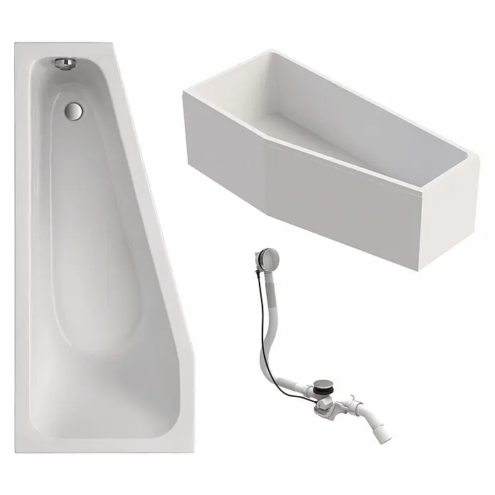 Interpromo Raumsparbadewanne Riva Links Komplettset inkl. Wannenträger 170 x 75 - 170 x 75 cm, Acryl, Weiß, Links