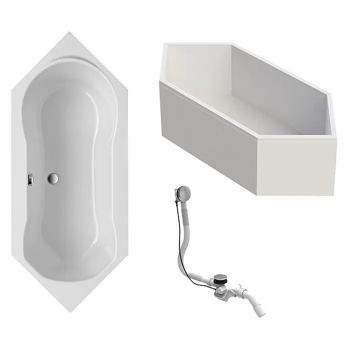 Interpromo Badewanne Fluvia Komplettset inkl. Wannenträger 190 x 80 - 190 x 80 cm, Acryl, Weiß
