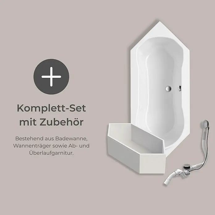Interpromo Badewanne Fluvia Komplettset inkl. Wannenträger 190 x 80 - 190 x 80 cm, Acryl, Weiß