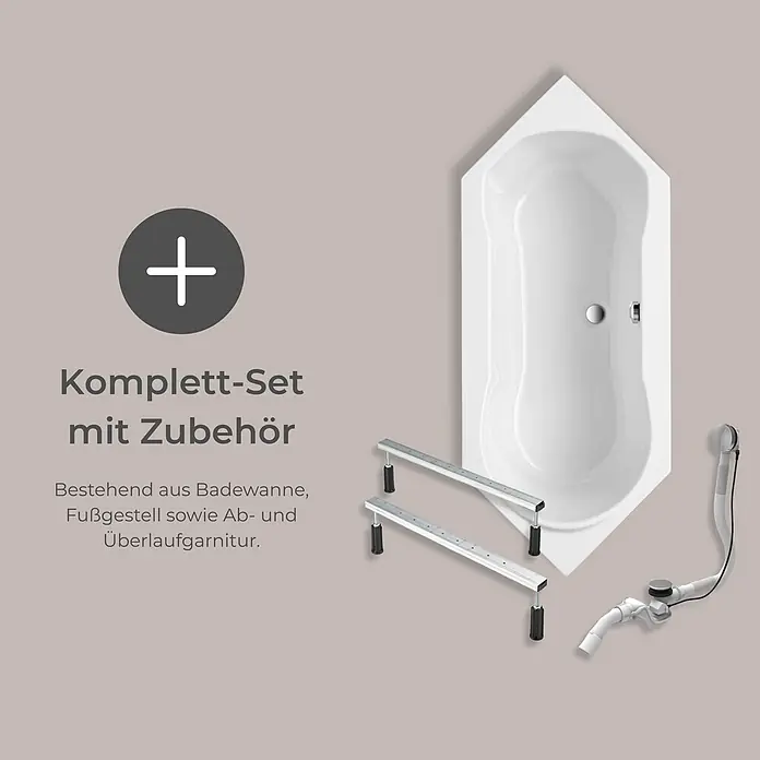 Interpromo Badewanne Fluvia Komplettset inkl. Fußgestell 190 x 80 - 190 x 80 cm, Acryl, Weiß