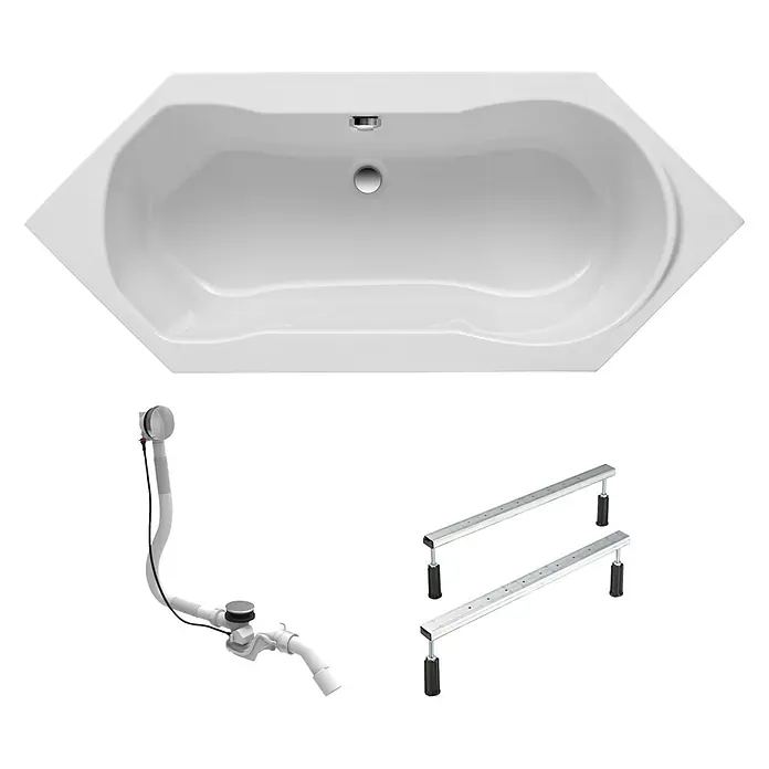 Interpromo Badewanne Fluvia Komplettset inkl. Fußgestell 190 x 80 - 190 x 80 cm, Acryl, Weiß